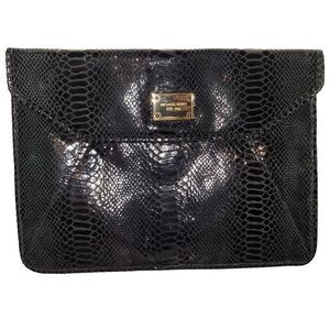 NEW Michael Kors IPad Sleeve /Oversived Clutch Black Python Emb Leather 14"x 10"